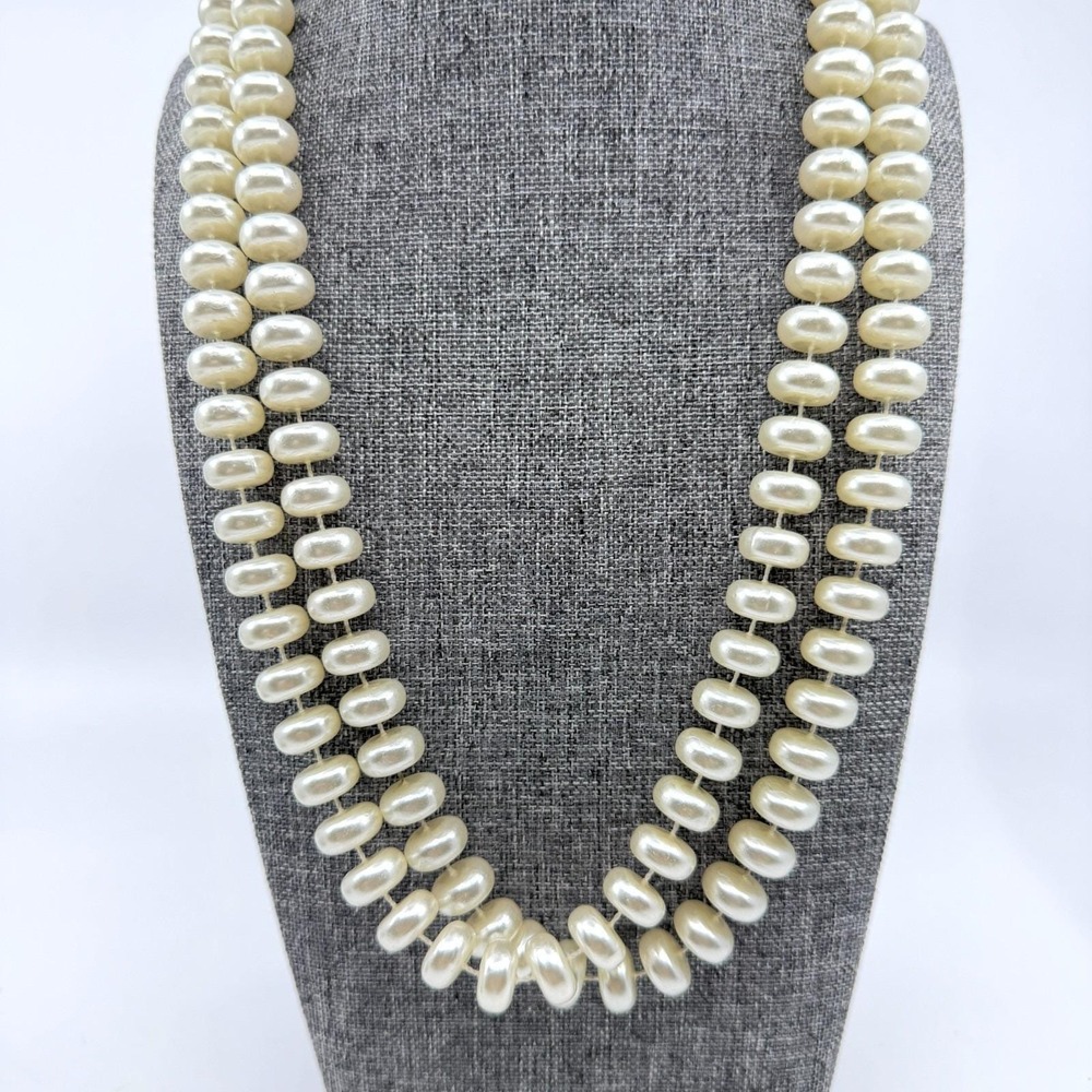 Cream Faux Pearl Double Strand Necklace Chunky Coquette Statement Wedding Gift
